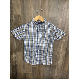 Perry Ellis Plaid Blue, Gray, White Button Up Short‎ Sleeve Boys 7